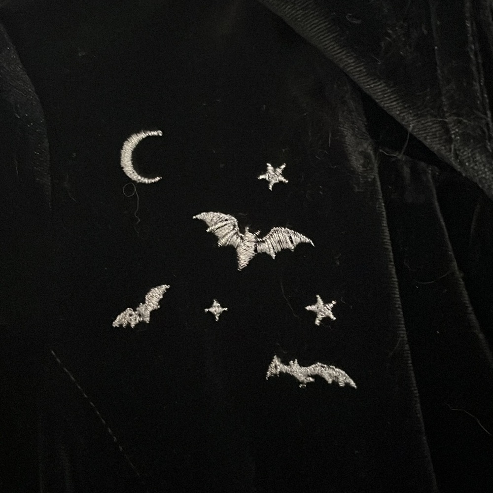 Modcloth Collectif Black Bats and Moon Velvet Moto Jacket
